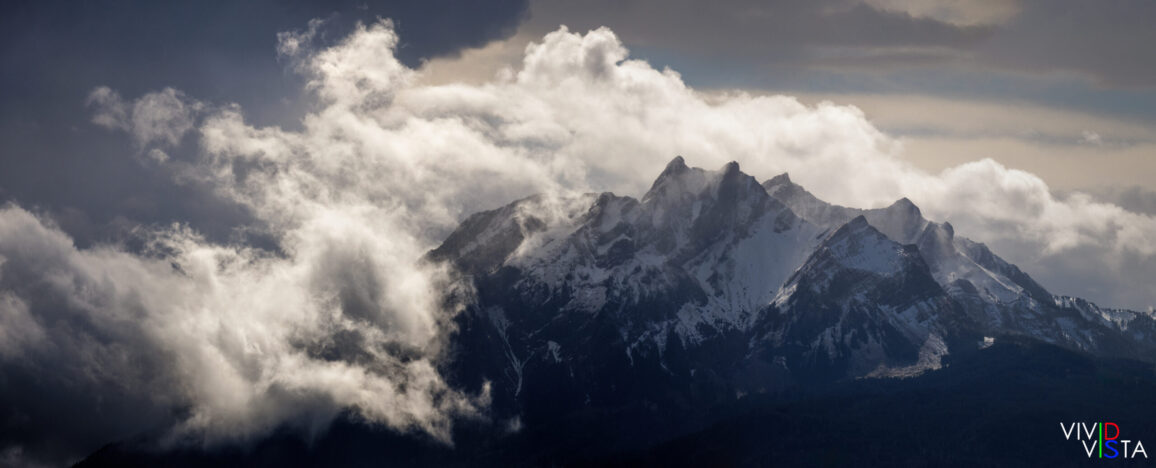 Weather front rolling in over the Pilatus at the borders of Nidwalden, Obwalden and Luzern, Switzerland