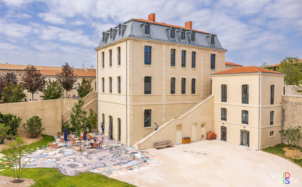 Mosaic floor by German artist Kerstin Brätsch at the Hotel and Café du Parc at LUMA in Arles, Camargue, France